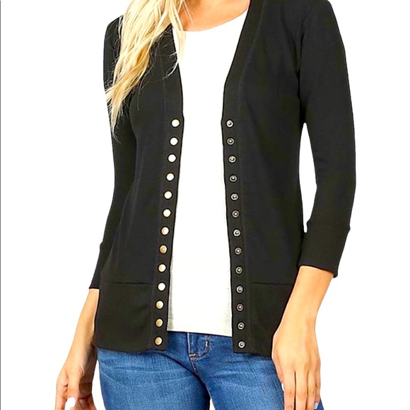 Zenana Outfitters Sweaters - Black Cardigan With Snap Closure Lightweight Size Medium